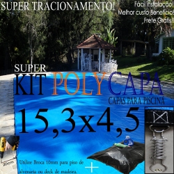 Capa para Piscina Super M: 15,3 x 4,5m PP/PE Cor Azul / Preto 92 molas 92 lonafix 5b